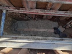 clay pipe laid at sewer connection site